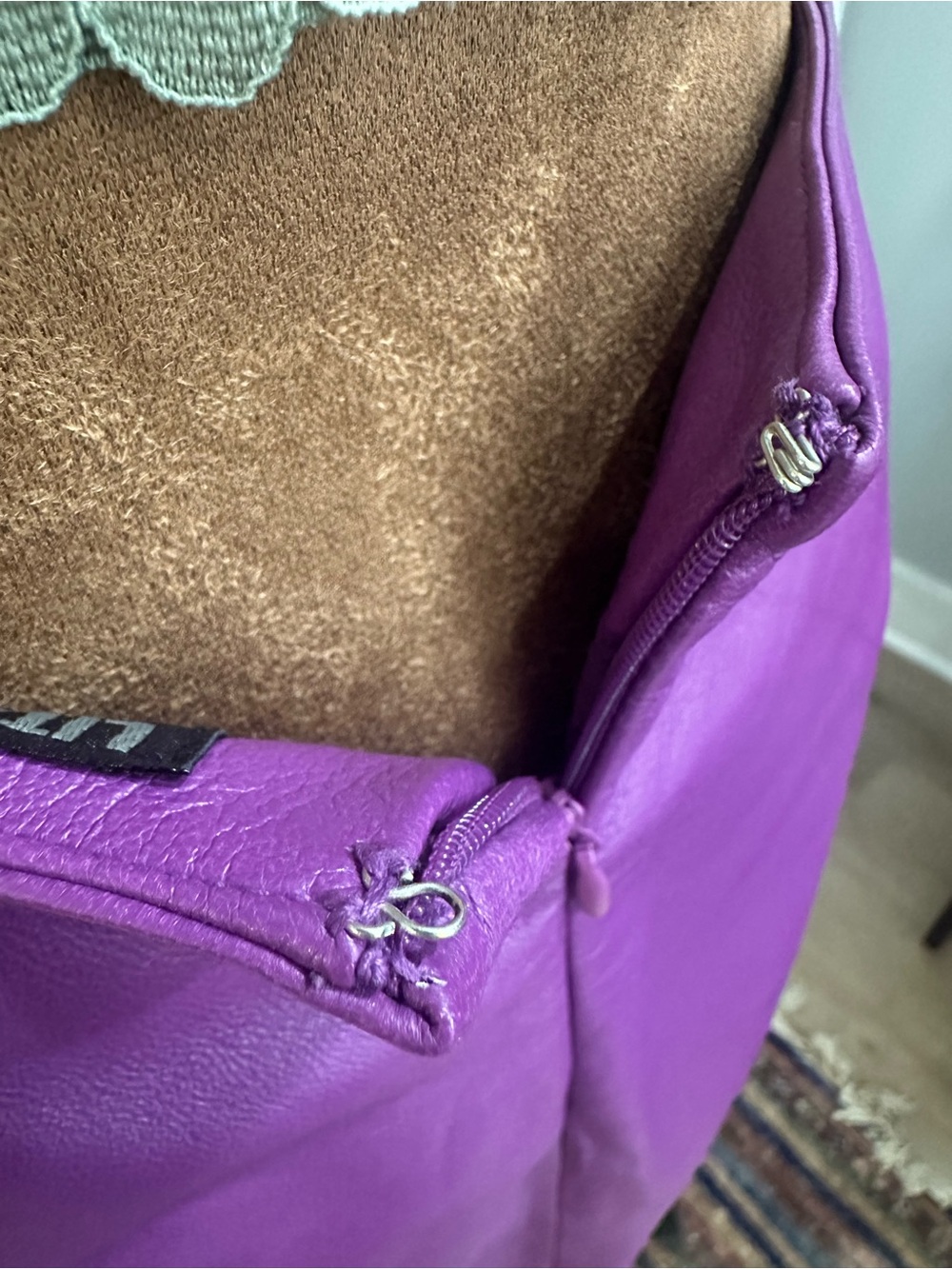 Vintage Little New York Collection Purple Genuine Leather Knee Length Skirt - Picture 9 of 11